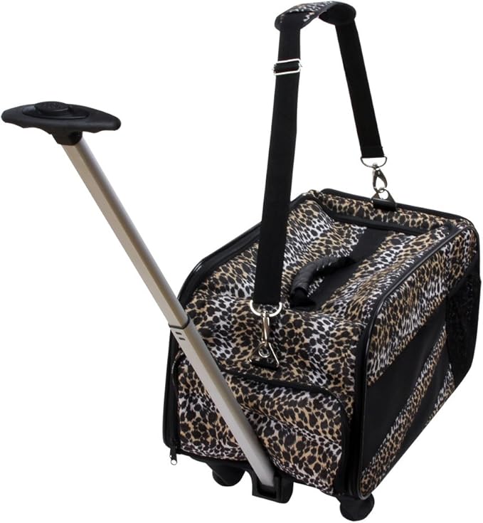 dbest products Pet Smart Cart, Medium, Leopard, Rolling Carrier with Wheels Soft Sided Collapsible Folding Travel Bag, Dog Cat Airline Approved Tote Luggage Backpack