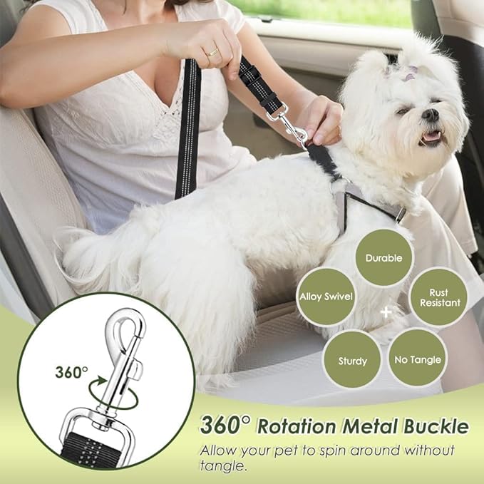 Lukovee Dog Seat Belt for Car, Adjustable Dog Car Harness for Large Medium Small Dogs, Soft Padded & Breathable Mesh Dog Seatbelt with Car Vehicle Connector Strap (Black,XXX-Small)