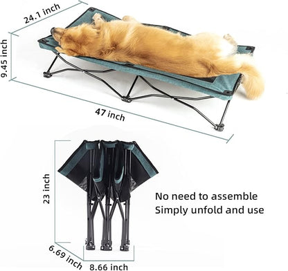 YEP HHO 47 Inches Long Elevated Folding Pet Bed Cot Travel Portable Breathable Cooling Textilene Mesh Sleeping Dog Bed (47 Inch (Pack of 1), Green)