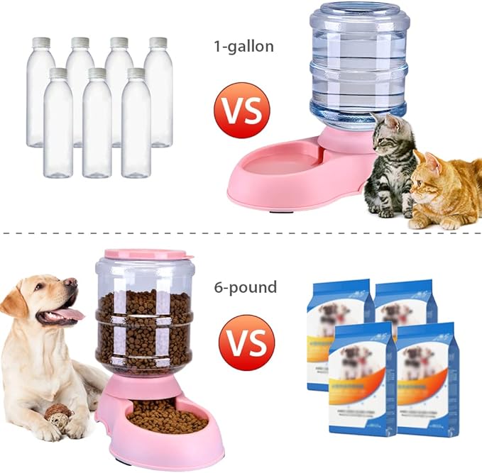 2 Pack Automatic Cat Feeder and Water Dispenser in Set Gravity Food Feeder and Waterer Pet Food Bowl for Small Medium Dog Pets Puppy Kitten Big Capacity 1 Gallon x 2