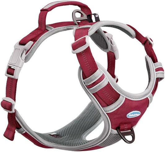 ThinkPet No Pull Harness Breathable Sport Harness with Handle-Dog Harnesses Reflective Adjustable for Medium Large Dogs,Back/Front Clip for Easy Control XL Dark Red