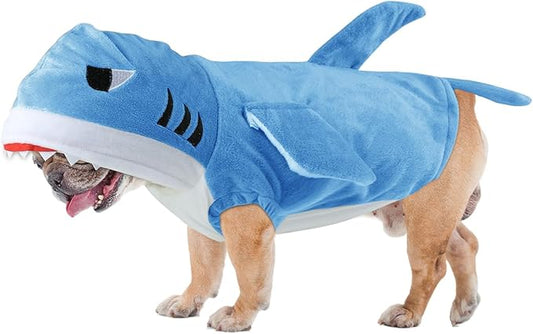 Dog Shark Costume - Doggy Halloween Costumes Winter Pet Hoodie Holiday Cospaly Pet Coat for Cats and Small Medium Pets (Blue, M)