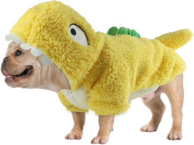 HOTUMN Dog Dinosaur Halloween Costume - Pet Warm Hoodie Halloween Cute Dino Dog Clothes Outfit for Small Medium Dogs(Medium,Yellow)