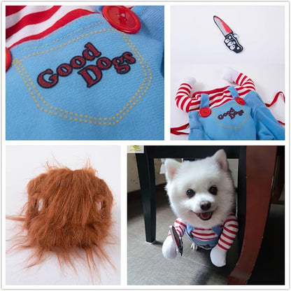 Pet Deadly Doll Dog Costume, Chucky Dog Cosplay Funny Costume Halloween Christmas Dog Clothes Party Costume for Small Medium Large Dogs (XS: Chest circumference 13"-17")