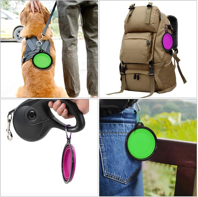 Dog Bowl Pet Collapsible Bowls, 2 Pack Collapsible Dog Water Bowls for Cats Dogs, Portable Pet Feeding Watering Dish for Walking Parking Traveling with 2 Carabiners (Small, Green+Purple)