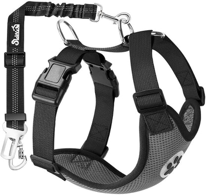 SlowTon Dog Seat Belt Harness for Car, Dog Car Harness Adjustable Mesh Breathable & Dog Seatbelt Safety Tether with Elastic Bungee for Small Medium Large Pets(Grey, Double Clip, M)