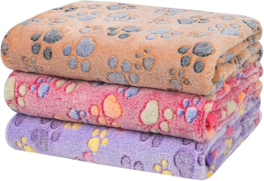 Dono 1 Pack 3 Dog Blankets, Soft Fluffy Fleece Pet Blanket Warm Sleep Mat Paw Print Design Puppy Kitten Throw Blanket Doggy Mat, Blanket for Dogs