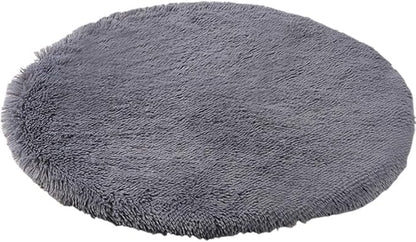 16 Inch Plush Dog Bed Mat Warm Fluffy Round Puppy Crate Pad with Anti-Slip Waterproof Bottom Soft Comfy Pet Kennel Mat for Small and Medium Dogs Sleeping(Dark Grey)