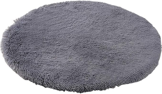 39 Inch Plush Dog Bed Mat Warm Fluffy Round Puppy Crate Pad with Anti-Slip Waterproof Bottom Soft Comfy Pet Kennel Mat for Small and Medium Dogs Sleeping(Dark Grey)