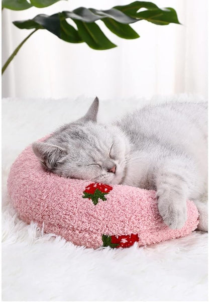 Dog Pillow Bed, Cat Calming Pillow, Dog Neck Pillow for Joint Relief Sleeping, Ultra Soft Half Donut Cuddler, Pillow Pet for Upper Spine Support, Doggy/Kitten Pillow Training Toy, Pink