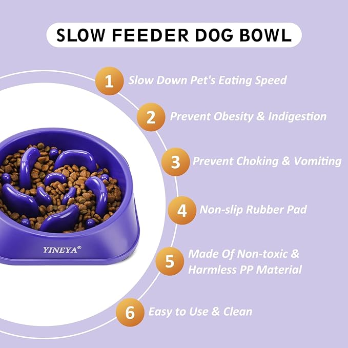 Slow Feeder Dog Bowls Large Breed, Dog Slow Feeder Bowl, Dog Food Bowls Slow Feeder, Dog Bowl Slow Feeder, Dog Bowl That Slow Down Eating(Purple)