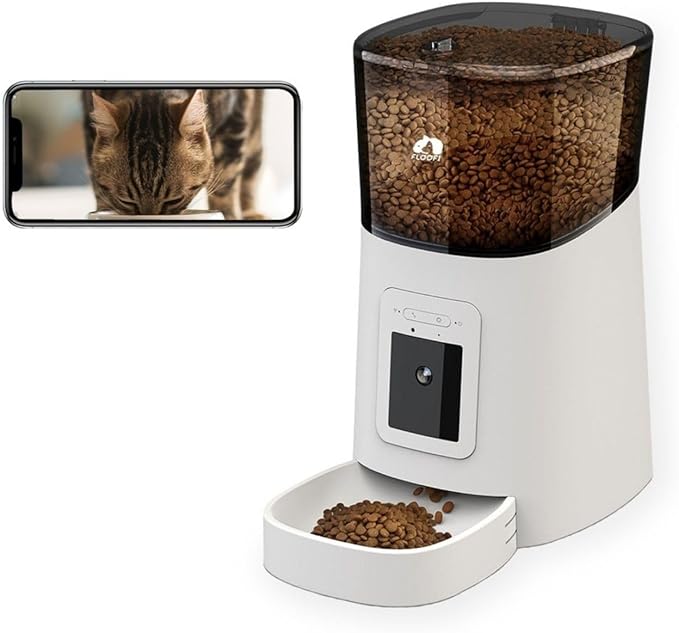 Automatic Cat Feeder with Camera & Timer 6L, 1080P HD Video with IR Night Vision, Real-Time Video Recording, Two Way Voice Intercom, Low Food & Blockage Sensor, Sound Alerts for Pets