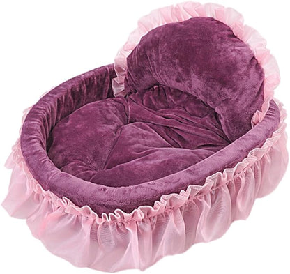 WYSBAOSHU Cute Princess Pet Bed with Removable Mat Dogs Cats Sofa (S, Purple)