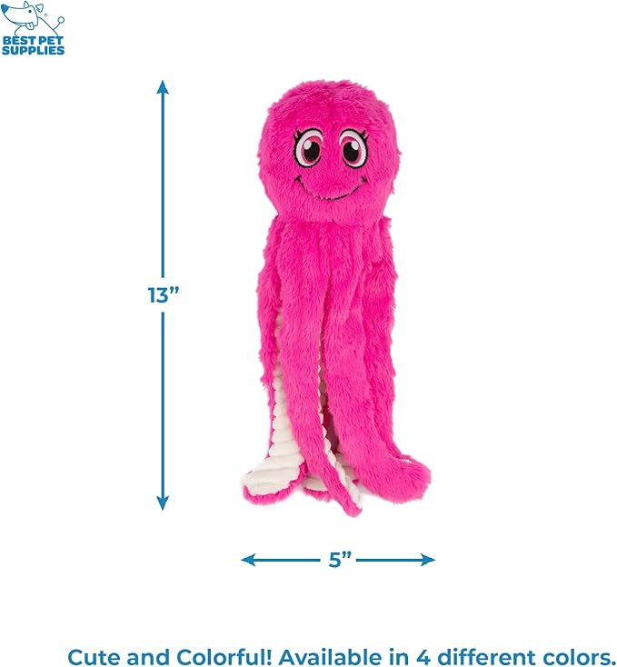 Best Pet Supplies OctoMutant Crinkle Plush Dog Toys for Interactive Play, Puppy and Senior Indoor Play, Colorful Octopus Toy Shape, Soft Head Stuffing, Cute and Cuddly - Fuchsia