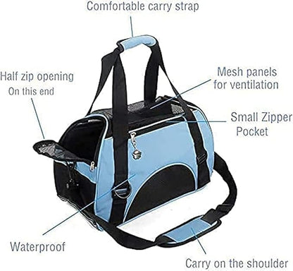 Cat Carrier,Soft-Sided Pet Travel Carrier for Cats,Dogs Puppy Comfort Portable Foldable Pet Bag Airline Approved (Small Blue)