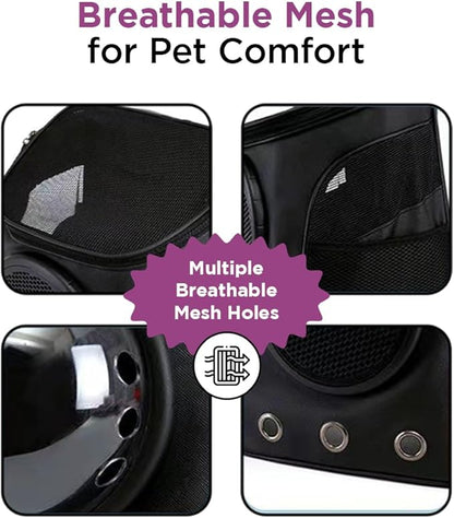 Eco-Friendly PU Leather Cat Travel Bag - Premium Pet Backpack Carrier for Small and Medium Cats and Dogs, Airline Approved Dog Carrier Up to 18 lbs, Cat Backpack Bubble, Pet Travel Bag For Safe Travel