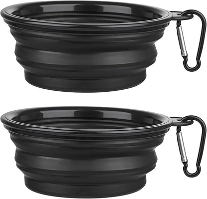 Dog Bowl Pet Collapsible Bowls, 2 Pack Collapsible Dog Water Bowls for Cats Dogs, Portable Pet Feeding Watering Dish for Walking Parking Traveling with 2 Carabiners (Small, Black+Black)