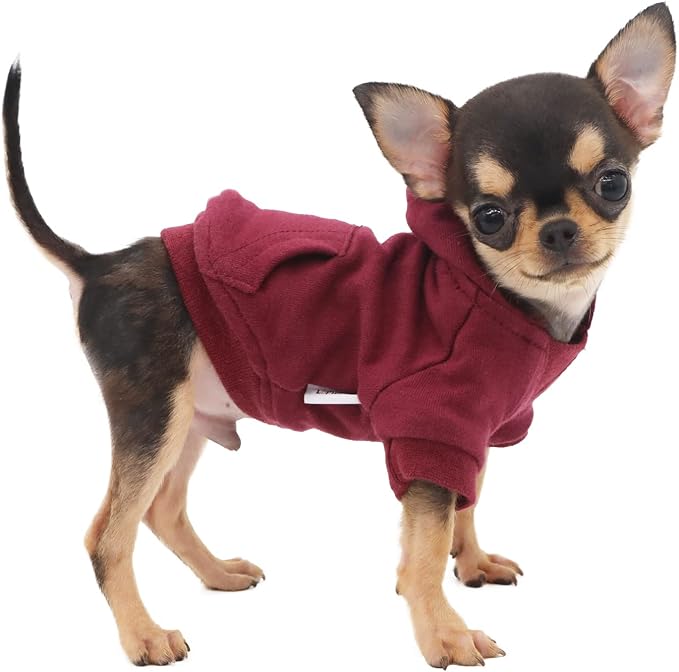 LOPHIPETS Lightweight Cotton Hoodie for Small Dogs – Hooded Sweatshirt for Chihuahuas Puppy and Toy Breeds-Red/XS