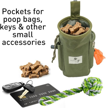 Comfortable Backpack for Anxious & Energetic Dogs w Treat Bag Bundle | Saddle Bag for More Focused & Calmer Hound | Reflective & Lightweight Harness w Roomy Pockets | Khaki