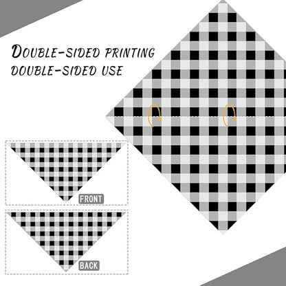 Black White Grid Dog Bandana Washable Pets Scarf Triangle Adjustable Handkerchief
