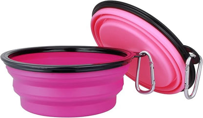 Dog Bowl Pet Collapsible Bowls, 2 Pack Collapsible Dog Water Bowls for Cats Dogs, Portable Pet Feeding Watering Dish for Walking Parking Traveling with 2 Carabiners (Large, Pink+Purple)