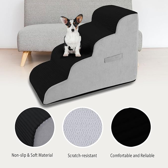 High Density Foam Dog Stairs Steps (4-Tiers (Black))
