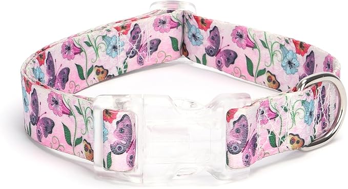 Floral Print Puppy Dog Collar for Small Medium Large Dogs Collars with Quick Release Buckle for Girls Female Dog Soft Nylon Comfortable Durable Pet Collar (M