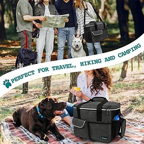 PetAmi Dog Travel Bag, Travel Pet Bag Organizer, Dog Food Travel Bag with Food Container and Bowls, Dog Travel Supplies Gift Accessories for Weekend Camping, Dog Cat Diaper Bag (Charcoal, Medium)