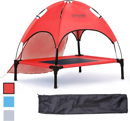 S/M/L Outdoor Elevated Dog Cot with Canopy & Side Shade for Camping Small Medium Dogs (Carry Bag)