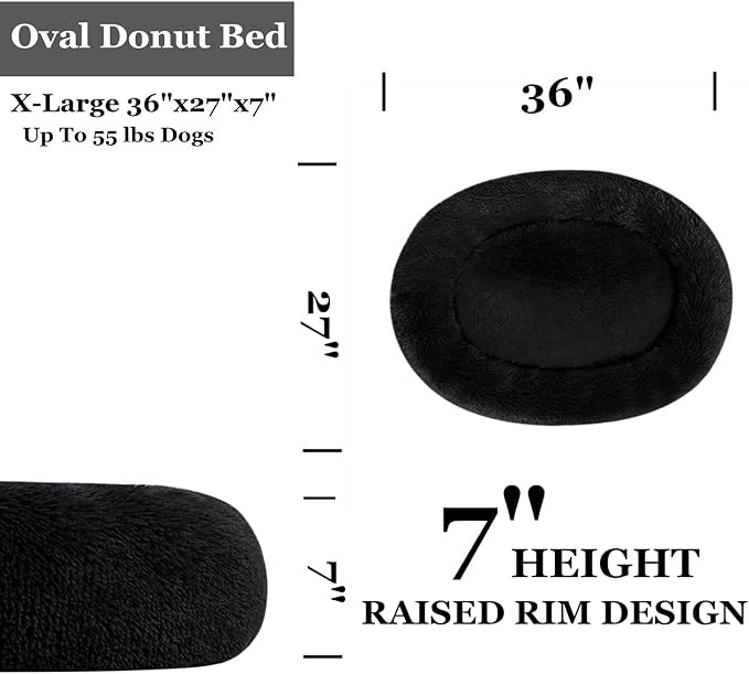 Coohom Oval Calming Donut Cuddler Dog Bed Bed(30"/36"/43") for (XL(36"x27"x7"), Dark
