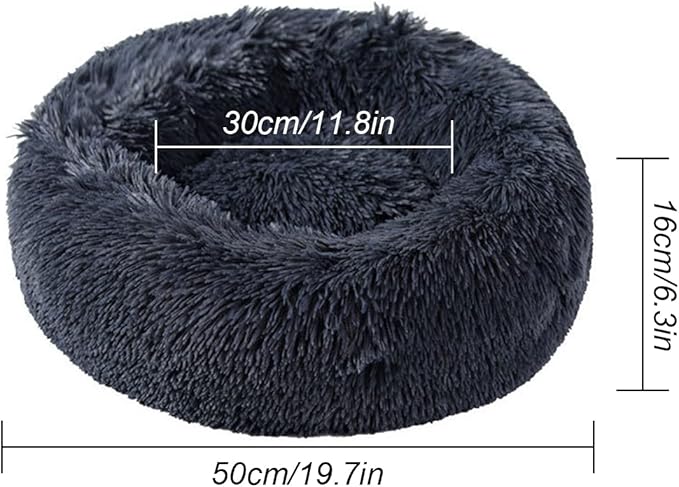 50cm Calming Dog Cat Bed, Plush Donut Pets Beds for Small Dogs Cats, Soft Puppy Kitten Cuddler Round Bed Cushion, Washable Warm Dog Beds for Improved Sleeping (Dark Grey)