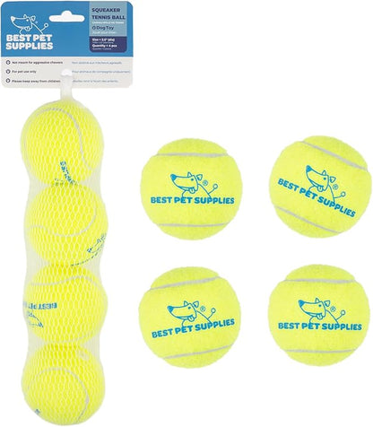 Best Pet Supplies Squeaky Tennis Toys for Dogs, 4-Pack, Heavy-Duty Interactive Pet Toys for Throwing and Fetching, Supports Exercise and Natural Behavior Training, Durable - Small