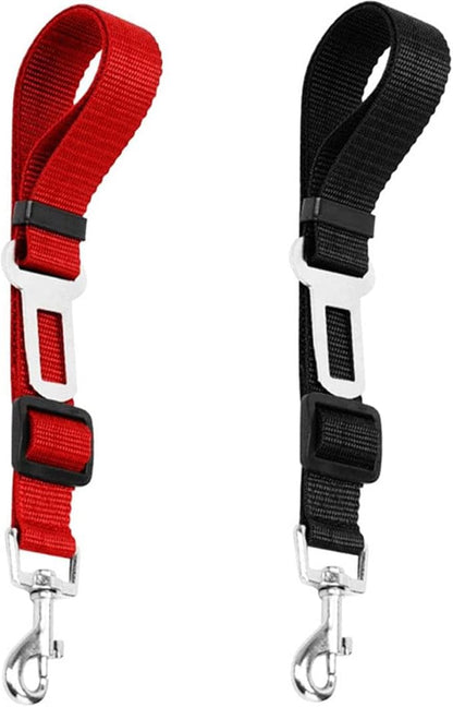 Dog Car Harness - Pack of 2 Dog Seatbelts for Cars, Trucks, Travel - Tether Belt for Small & Large Dogs - Black+Red