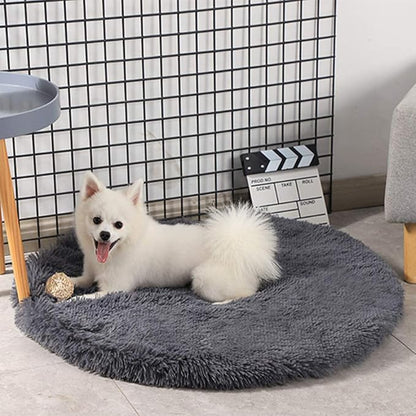 16 Inch Plush Dog Bed Mat Warm Fluffy Round Puppy Crate Pad with Anti-Slip Waterproof Bottom Soft Comfy Pet Kennel Mat for Small and Medium Dogs Sleeping(Dark Grey)