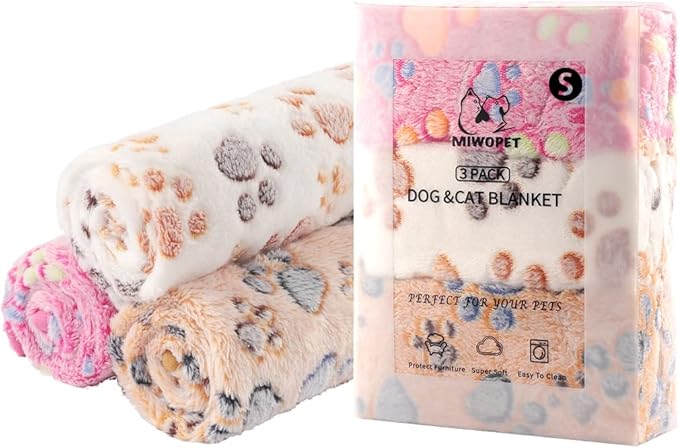 3 Pack Cat and Dog Blanket Soft & Warm Fleece Flannel Pet Blanket, Great Pet Throw for Puppy, Small Dog, Medium Dog & Large Dog (Small)