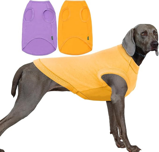 Dog Blank Cotton Shirts,Plain Dogs Large Clothes,Boy Girl Pet Costumes,Yellow & Purple XL