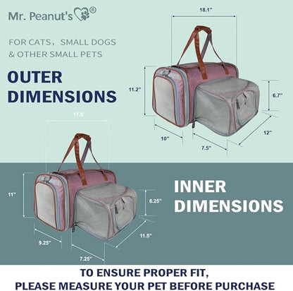 Mr. Peanut's Expandable Airline Approved Soft Sided Pet Carrier, Low Profile Gold Series Tote, Premium Brand Self Locking Zippers, Plush Faux Fleece Bedding with a Sturdy Plywood Base