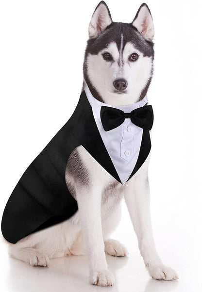 Dog Tuxedo and Bandana Set Dogs Formal Tuxedo PET Wedding Party Suit Wedding Bow Tie Shirt for Wedding Christmas Birthday Costumes (Cute Style,Large)