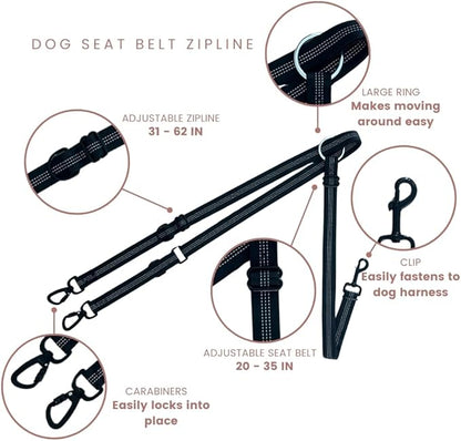 Dog Harness Seat Belt, Adjustable Dog Safety Seat Belt, Comfortable Dog Harness with Wide Straps, Dog Seat Belt with Carbineer Locks, Dog Travel Safety Gear (Small)