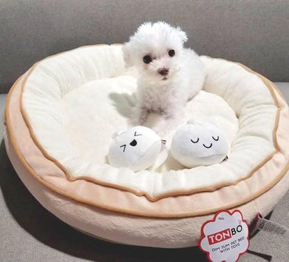 TONBO Soft Plush Small Cute and Cozy Food Dog Cat Bed, Washer and Dryer Friendly (Dim Sum)