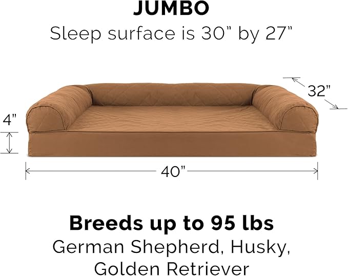 Furhaven Memory Foam Dog Bed for Large Dogs w/ Removable Bolsters & Washable Cover 95 lbs