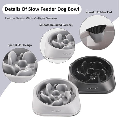 2Pcs Slow Feeder Dog Bowls Large Breed, Dog Slow Feeder Bowl, Dog Food Bowl Slow Feeder, Dog Bowl Slow Feeder, Dog Bowl That Slow Down Eating, Dog Puzzle Feeder, Slow Eating Dog Bowl Black&Grey