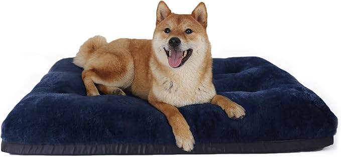 36 Inch Dog Crate Bed Washable,Orthopedic Dog Beds for Medium Dogs with Soft Cozy Calming Plush Pearl Cotton Memory Foam,Dog Bed Medium Size Dog Navy Blue Removable and Nonskid Bottom （36"×24"×6"）