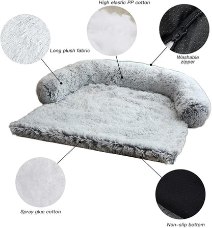 Calming Plush Dog Bed, Plush Pet Couch Protector for Dog with Memory Foam Neck Bolster, Universal Pet Furniture Cover, Sofa Bed Cover, Plush Dog Bed Machine Washable Black Medium