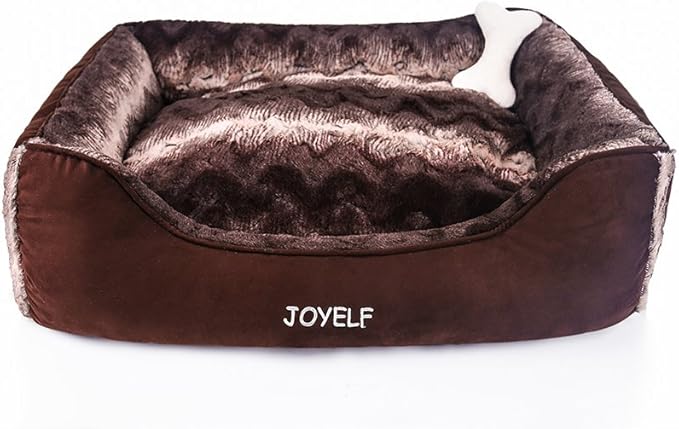 JOYELF Medium Dog Bed with Washable Removable Cover, Rectangle Soft Calming Cat Bed & Sofa, Plush Warming Pet Bed Furniture for Puppy Dogs & Cats with Squeaker Toys as Gift