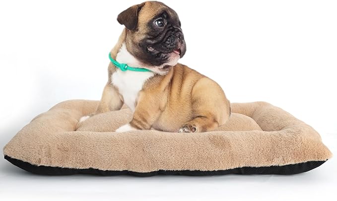 24 Inch Dog Crate Bed Fluffy Faux Fur Soft Comfy,Crate Beds for Small Dogs Non-Slip Bottom,Dog Kennel Beds for Crates Perfect for Small Dogs up to 25 lbs,Washable Dog Bed for Crate Khaki Easy to Clean