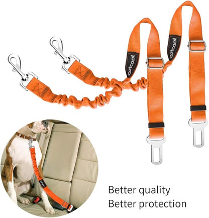 Dog seat Belt 2 Pack Adjustable Elastic Durable Nylon Pet Dog Car Seat Belt Pet Puppy Safety Leash Leads Car Vehicle Seatbelt for Dogs,Cats and Pets (Orange)