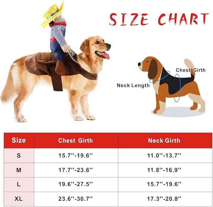 Halloween Cowboy Dog Cat Costume Clothes Novelty Funny Pets Party Cosplay Apparel Dog Riders Clothing (L(Chest:19.68"-27.55"))