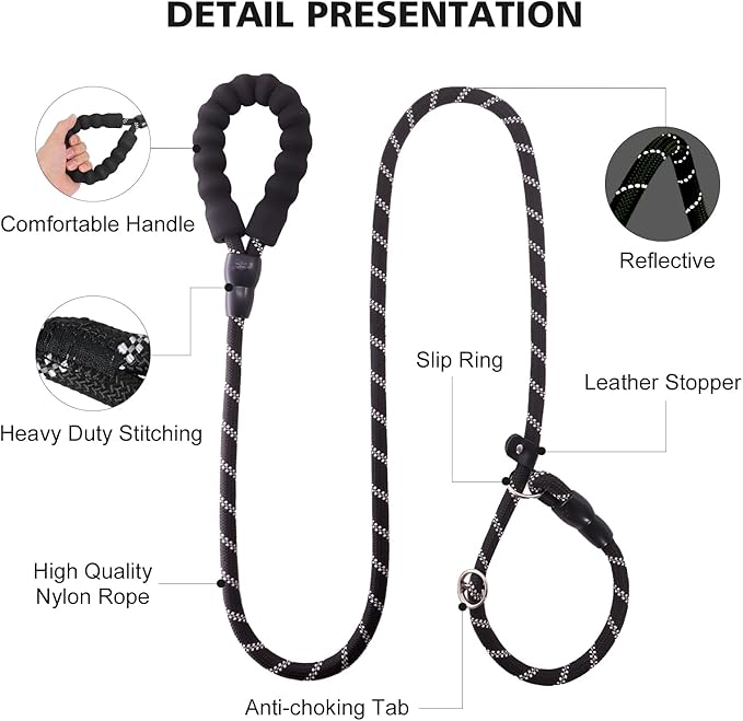 Slip Leads Dog Leash 4/5/6 FT (1/2''- 6FT,