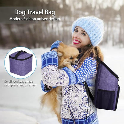 BAGLHER丨Dog Travel Bag, Airline Approved Pet Supplies Backpack, Dog Travel Backpack Accessories Set with 2 Silicone Collapsible Bowls and 2 Food Baskets. Purple